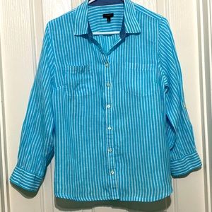 Talbots Linen  stripes button down shirt size L